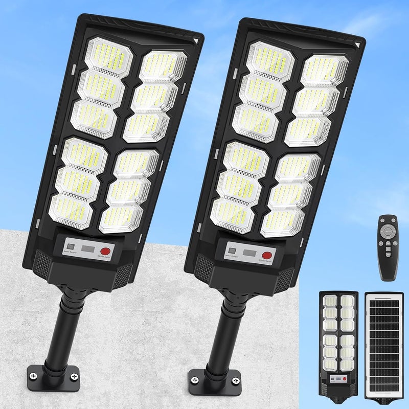 CNOIJUTS 2 Pack Solar Street Lights Outdoor Waterproof 6500K 13000LM LED Solar Flood Lights Dusk to Dawn Parking Lot Light with Motion Sensor and Remote Control for Commercial Area Lighting Yard - Image 1